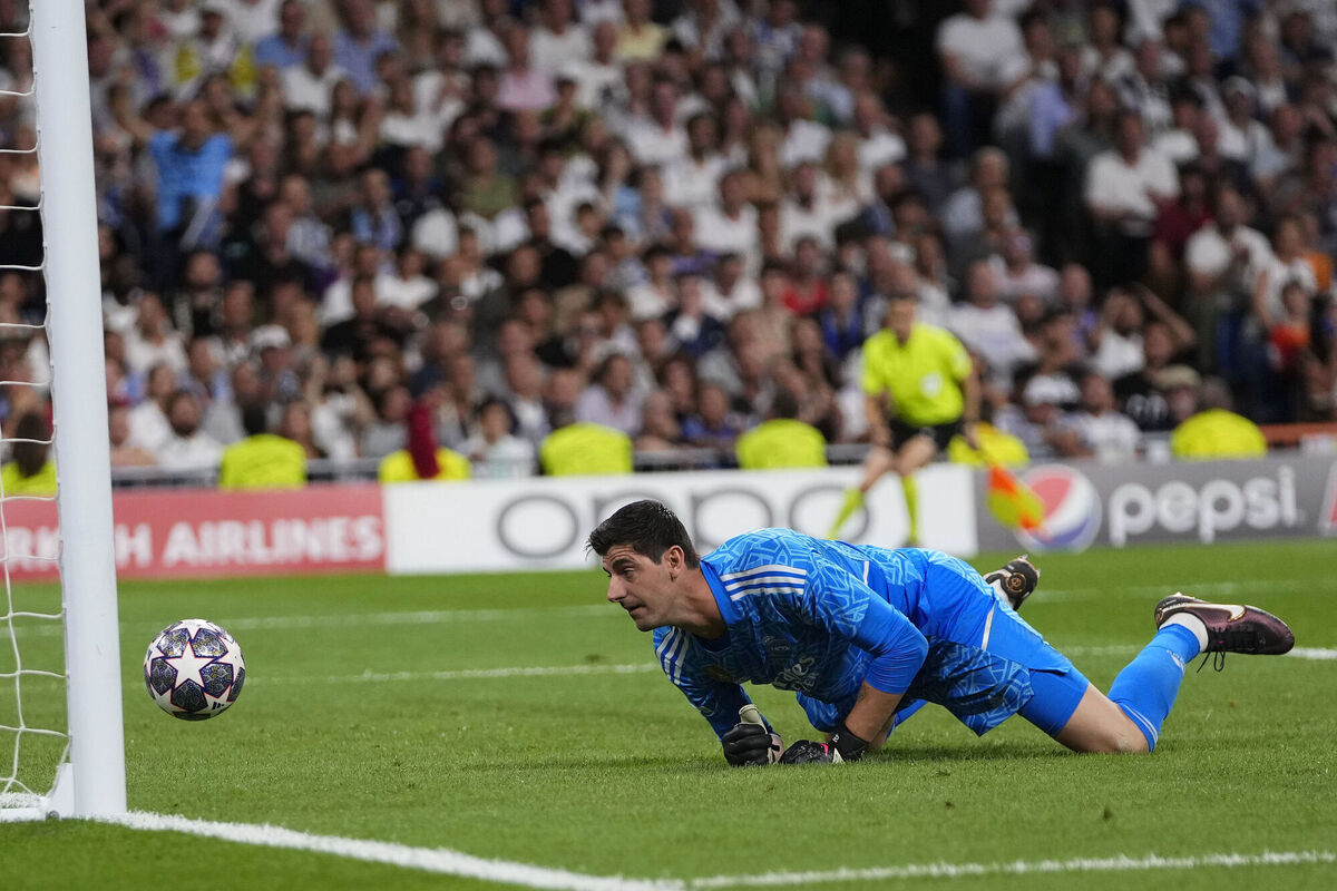 Real Madrid's goalkeeper Thibaut Courtois looks round after he was beaten by a shot from Manchester City's Kevin De Bruyne Picture: AP Photo/Manu Fernandez