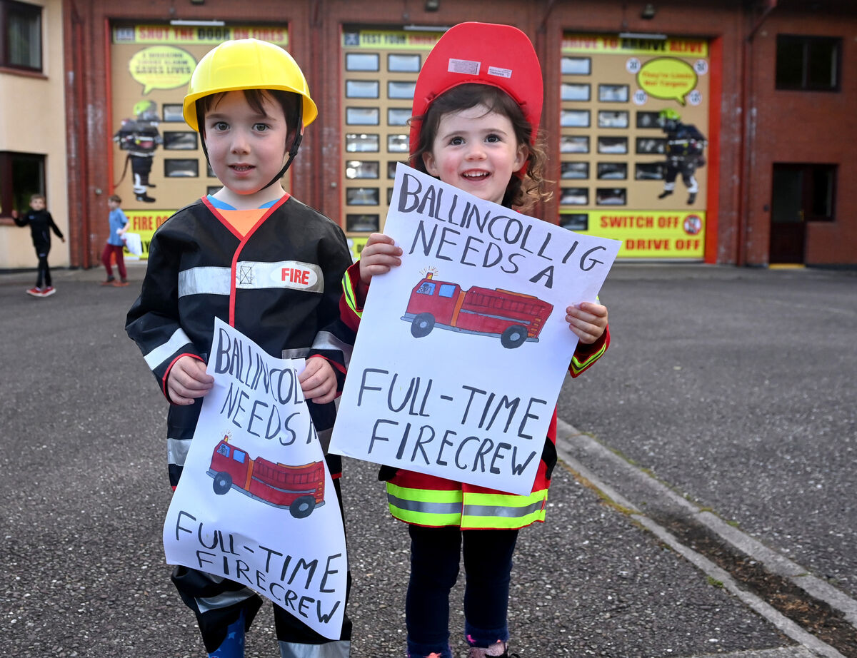 Senan Coughlan, Ovens and Molly Coleman, Ballincollig at the protest at the closure of Ballincollig fire station. Picture; Eddie O'Hare