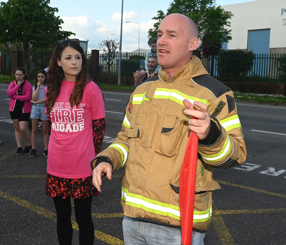Mags McKenna, organiser and Billy Crowley, Cork firefighter speaking at the protest at the closure of Ballincollig fire station. Picture; Eddie O'Hare