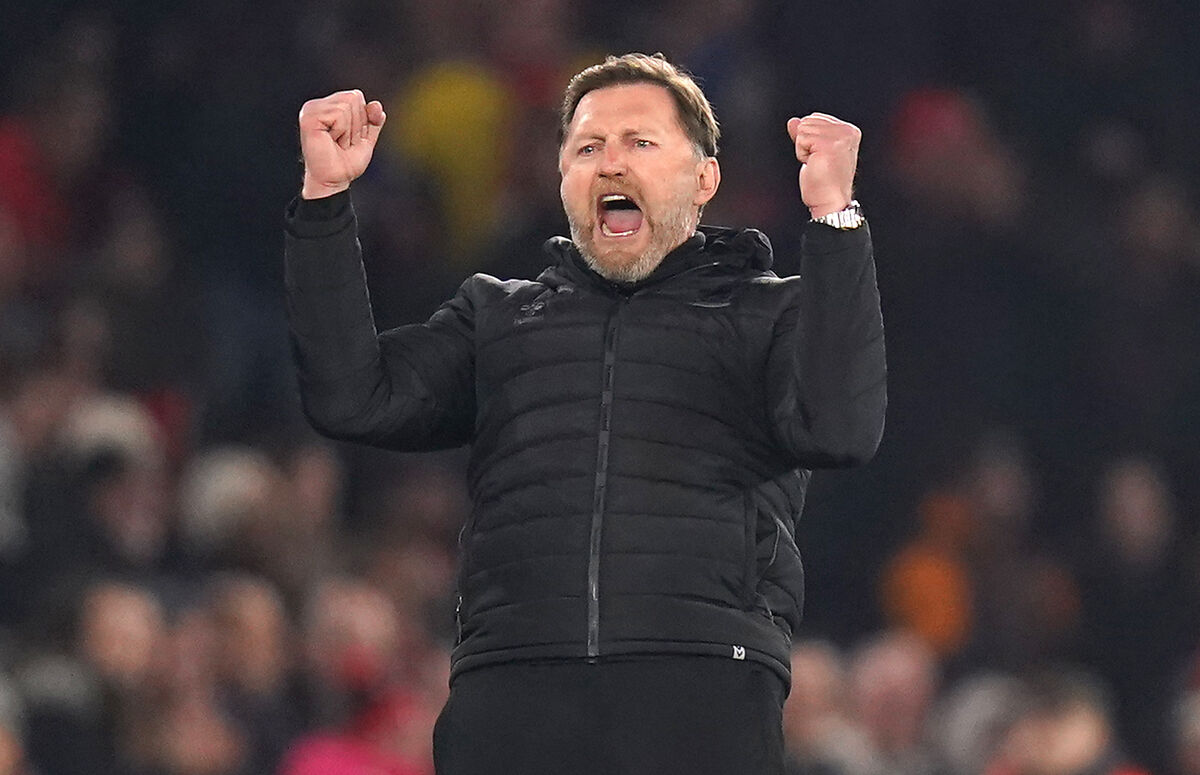 Southampton manager Ralph Hasenhuttl celebrates victory in the 2022 Emirates FA Cup fifth round match at St Mary's Stadium, Southampton. Picture: Adam Davy/PA Wire. Southampton manager Ralph Hasenhuttl celebrates victory in the 2022 Emirates FA Cup fifth round match at St Mary's Stadium, Southampton. Picture: Adam Davy/PA Wire.