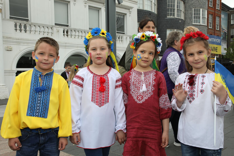 Yaroslav Muts, Irene Muts, Miraslava Zatsanska and Kira Makhnenko who were taking part in Vyshyvanka Day on Grand Parade, Cork. Picture: David Creedon