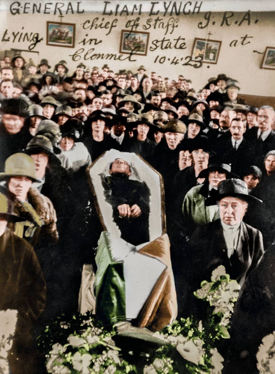 Liam Lynch in his coffin lying in state at Clonmel on April 10, 1923. From The Irish Civil War In Colour, by Michael B. Barry and John O’Byrne, published by Gill Books. 