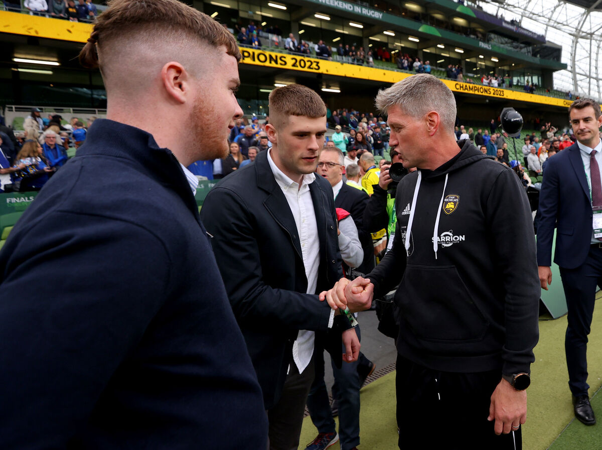 La Rochelle’s head coach Ronan O'Gara celebrates with Dan and Tony Foley La Rochelle’s head coach Ronan O'Gara celebrates with Dan and Tony Foley