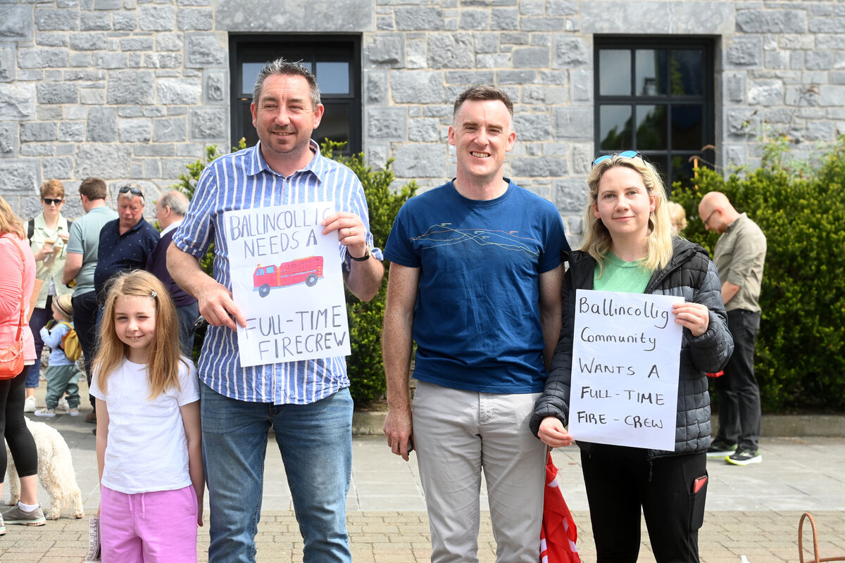 Caoimhe and Ciaran McCarthy with Shane O'Meara and Laura Harmon attending the rally in support of reopening Ballincollig Fire Station, organised by Ballincollig Fire Station Campaign Group, on Saturday 2oth May 2023. Pic: Larry Cummins Caoimhe and Ciaran McCarthy with Shane O'Meara and Laura Harmon attending the rally in support of reopening Ballincollig Fire Station, organised by Ballincollig Fire Station Campaign Group, on Saturday 2oth May 2023. Pic: Larry Cummins