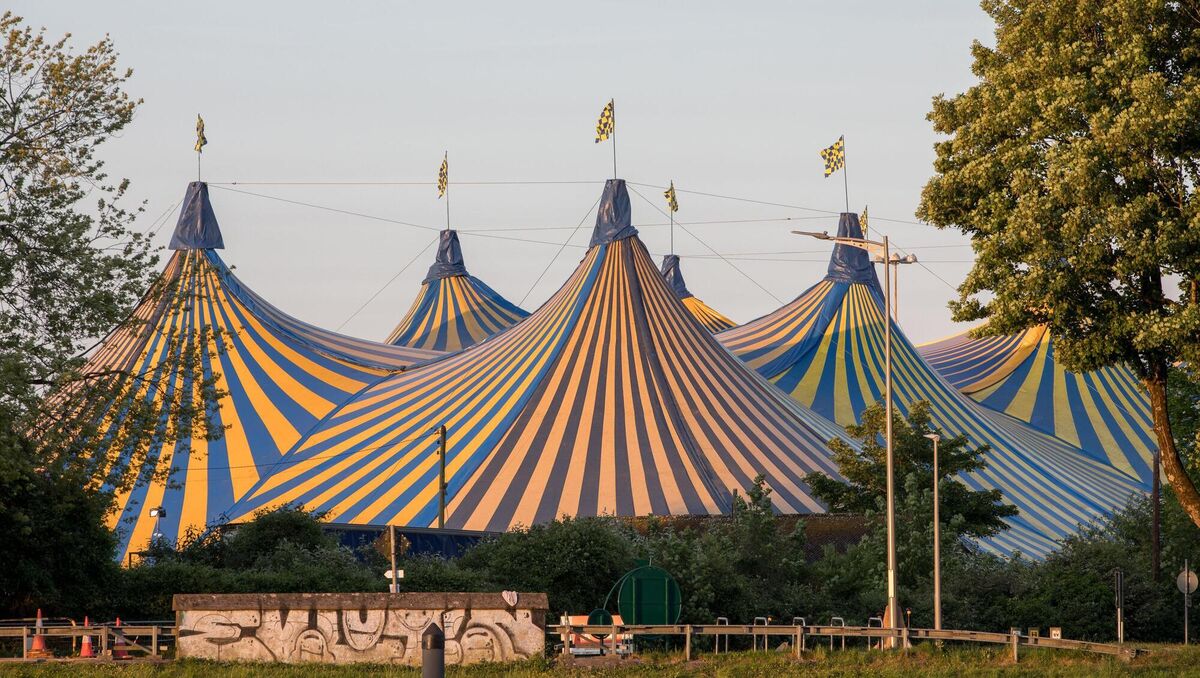 The first strains of morning sun illuminate the Marquee on the Marina. The annual summer series of concerts begin today and over the next few weeks will feature acts like Rod Stewart, Christy Moore and The Waterboys. Picture: David Creedon
