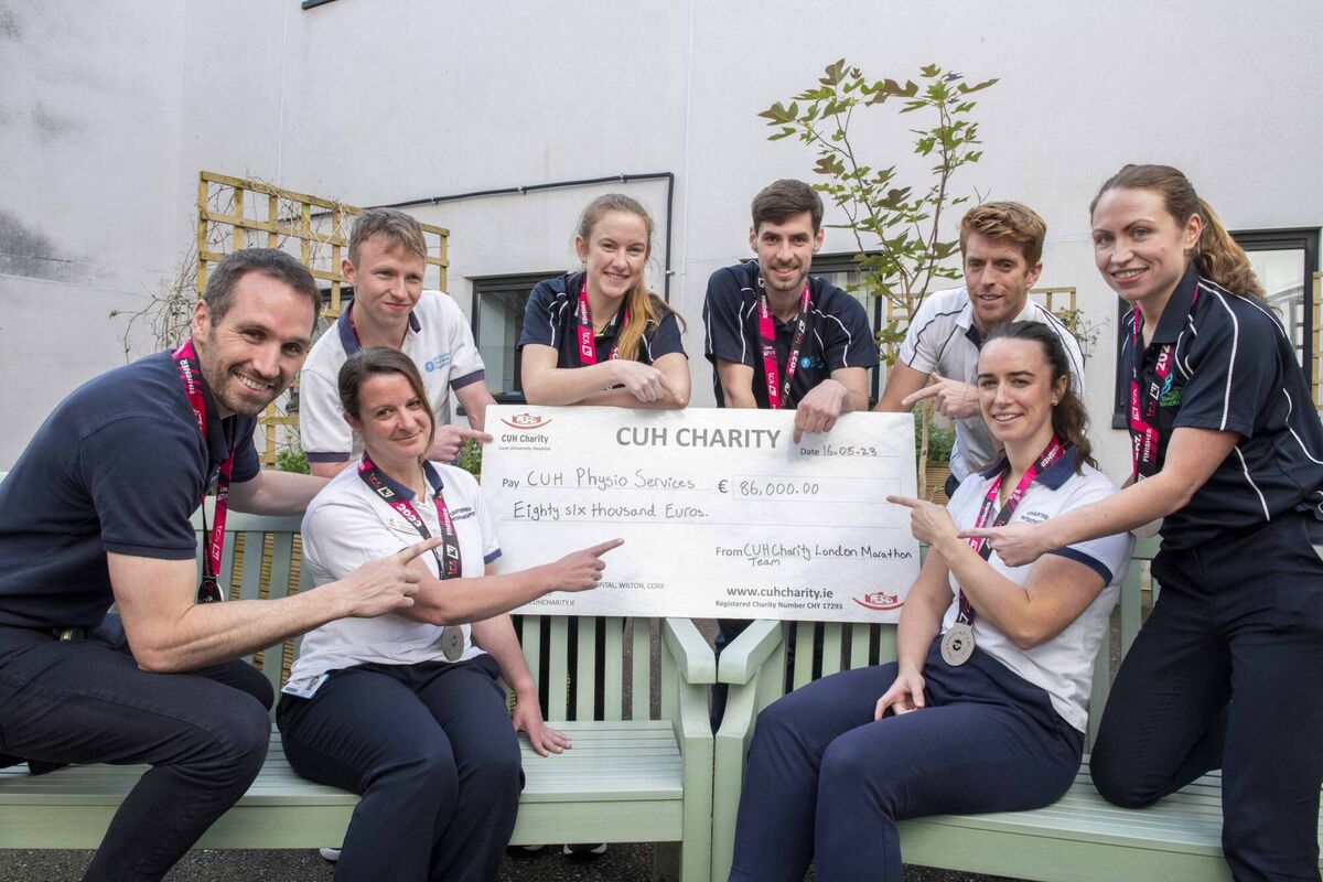 The physio team at CUH who, along with community fundraisers, raised €86,000 to replace and upgrade physio equipment at CUH and CUMH - Peter Morgan, Carol Hodgins, Grace Collins, Sinéad Meade, Colin Clarke, Conor Kelly, Jane Prendergast, Padraig Sheehan. Pic: Brian Lougheed. The physio team at CUH who, along with community fundraisers, raised €86,000 to replace and upgrade physio equipment at CUH and CUMH - Peter Morgan, Carol Hodgins, Grace Collins, Sinéad Meade, Colin Clarke, Conor Kelly, Jane Prendergast, Padraig Sheehan. Pic: Brian Lougheed.