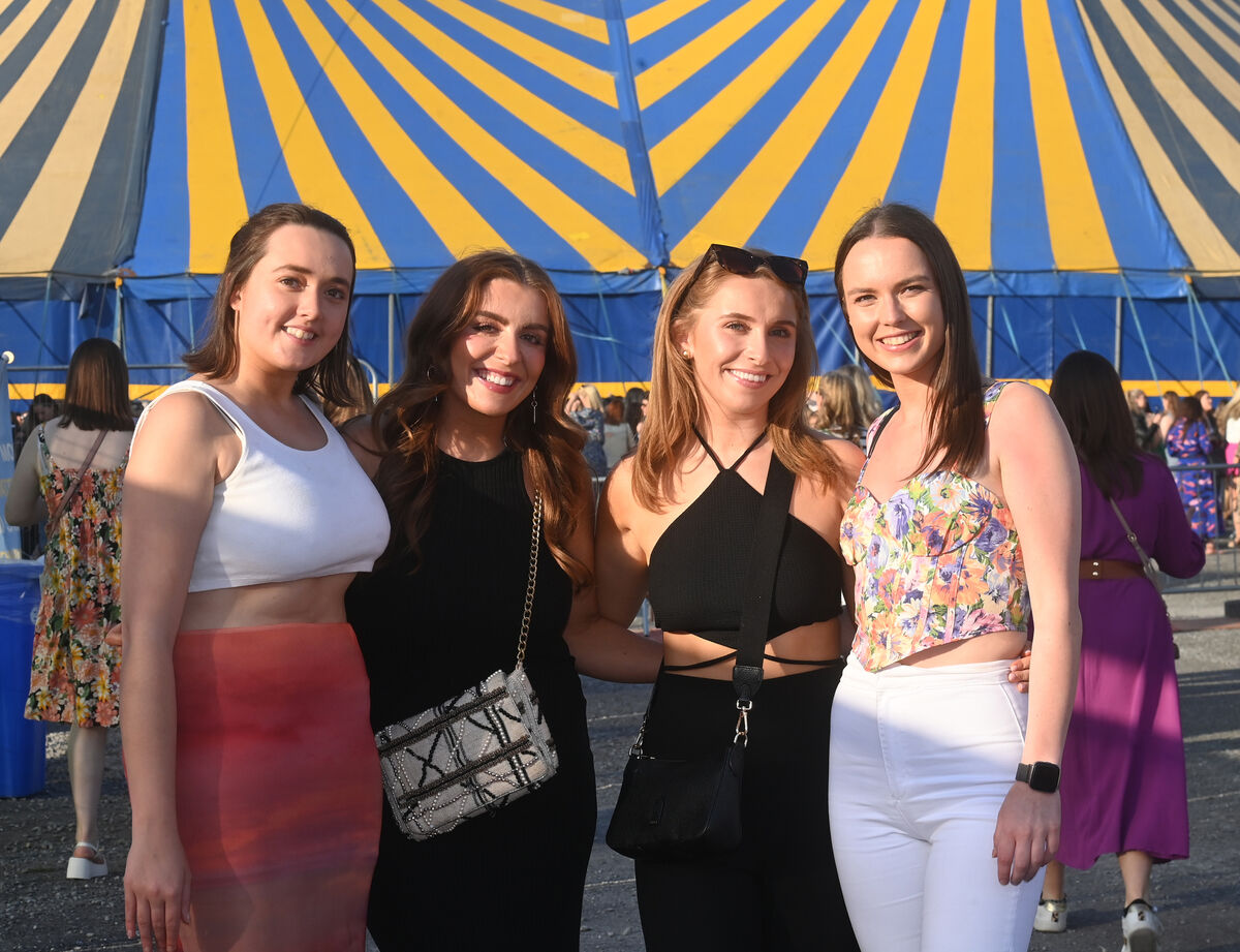  Clodagh Broggy, from Co Clare with Limerick ladies Emma and Kate O'Reilly and Aoife Sreenan attending the opening night at the Marquee. Pic Larry Cummins