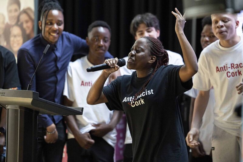 Members of Riverside of Cork Migrant Centre at Nano Nagle Place at Cork's first ever Youth-Led Anti Racism Summit took place in Cork City Hall on 26th May. Pic: Clare Keogh