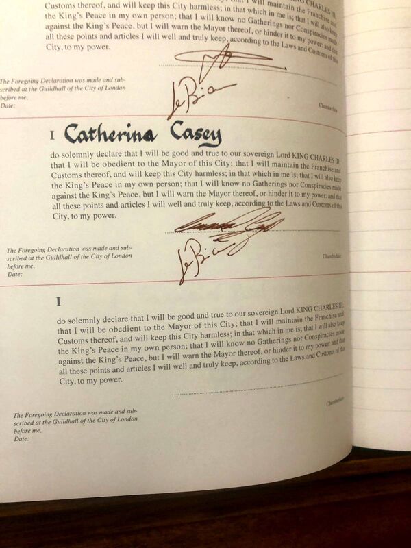  Catherina Casey, from Killeens, who lives in the UK recently received the Freedom of the City of London.