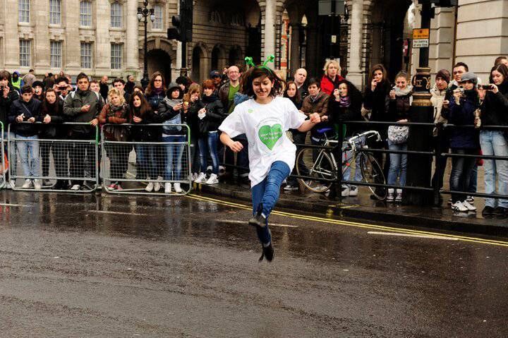 Catherina's daughter Faith Irish dancing in the middle of Piccadilly.