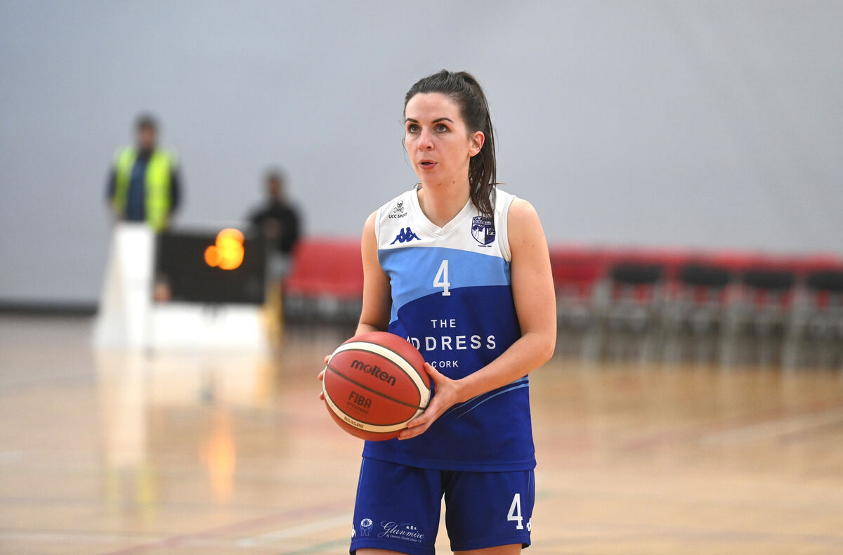Team captain Aine McKenna eyes the basket from the free-throw line for The Address UCC Glanmire. The Address UCC Glanmire vs Waterford Wildcats in the Women's Superleague NationalCup semi-final at Mardyke Arena UCC on Sunday 26th March 2023. Pic: Larry Cummins Team captain Aine McKenna eyes the basket from the free-throw line for The Address UCC Glanmire. The Address UCC Glanmire vs Waterford Wildcats in the Women's Superleague NationalCup semi-final at Mardyke Arena UCC on Sunday 26th March 2023. Pic: Larry Cummins