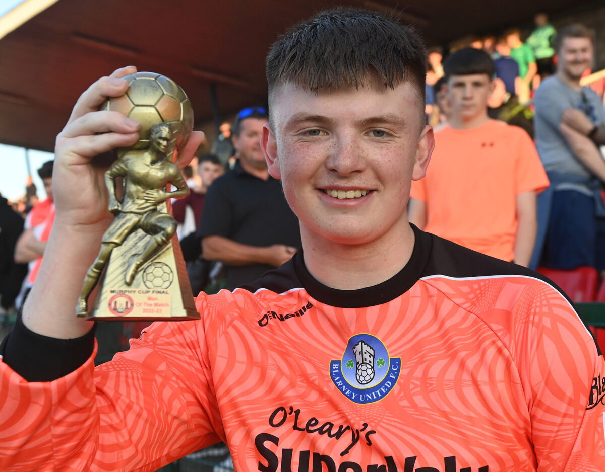 Blarney United captain Jack Forde' player of the match' after defeating Carrigline United in the under 18 Murphy cup youth final at Turner's Cross. Picture; Eddie O'Hare