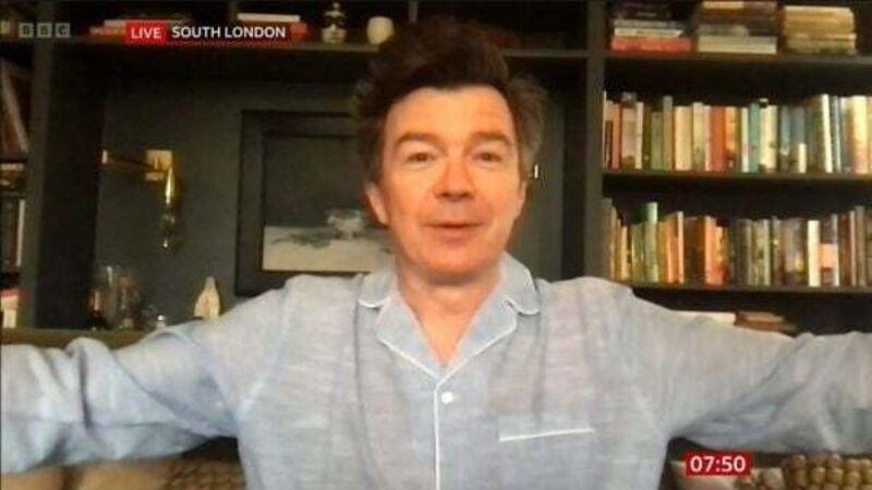 Rick Astley appears on BBC Breakfast wearing his pyjamas