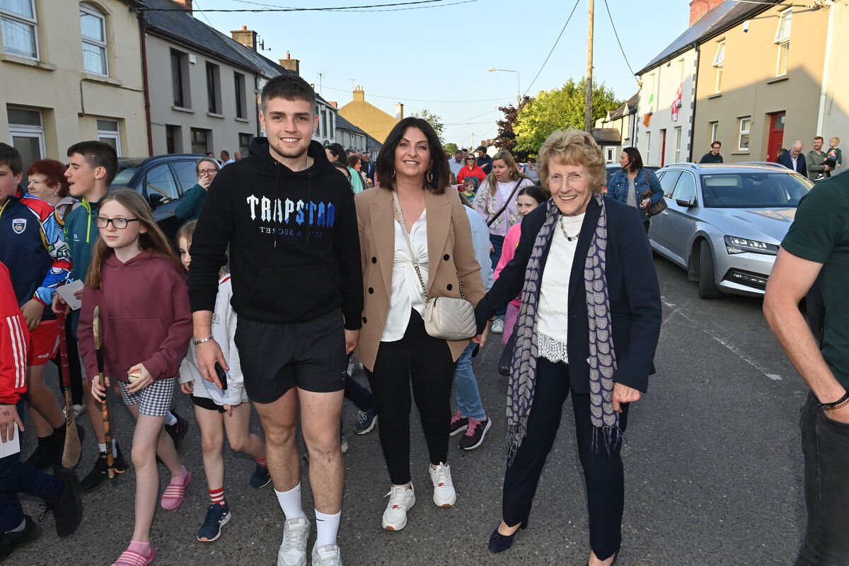 Donnchad and Nathleen Kelleher with her mother Betty at the victory parade. Donnchad and Nathleen Kelleher with her mother Betty at the victory parade.