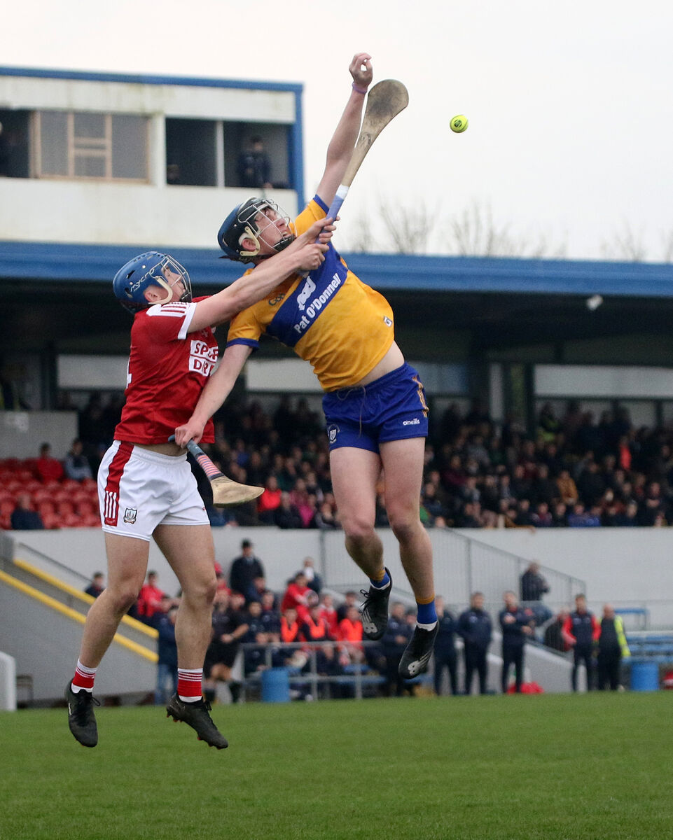 Darragh O'Sullivan battles for possession with Senan Dunford of Clare during the Munster U20HC game at Cusack Park. Picture: Brendan Gleeson Darragh O'Sullivan battles for possession with Senan Dunford of Clare during the Munster U20HC game at Cusack Park. Picture: Brendan Gleeson