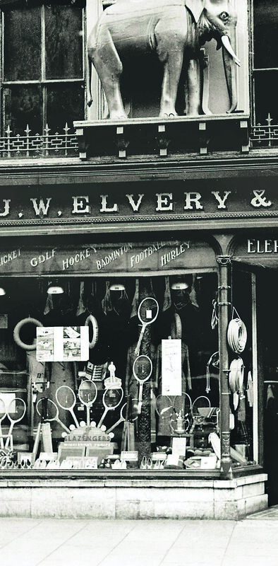 Cork’s first major sports shop, JW Elvery, pictured in the summer of 1935, with its famous elephant statue in situ. Founded in 1847, Elverys has just bought the Debenhams/Roches Store building on Patrick Street Cork’s first major sports shop, JW Elvery, pictured in the summer of 1935, with its famous elephant statue in situ. Founded in 1847, Elverys has just bought the Debenhams/Roches Store building on Patrick Street