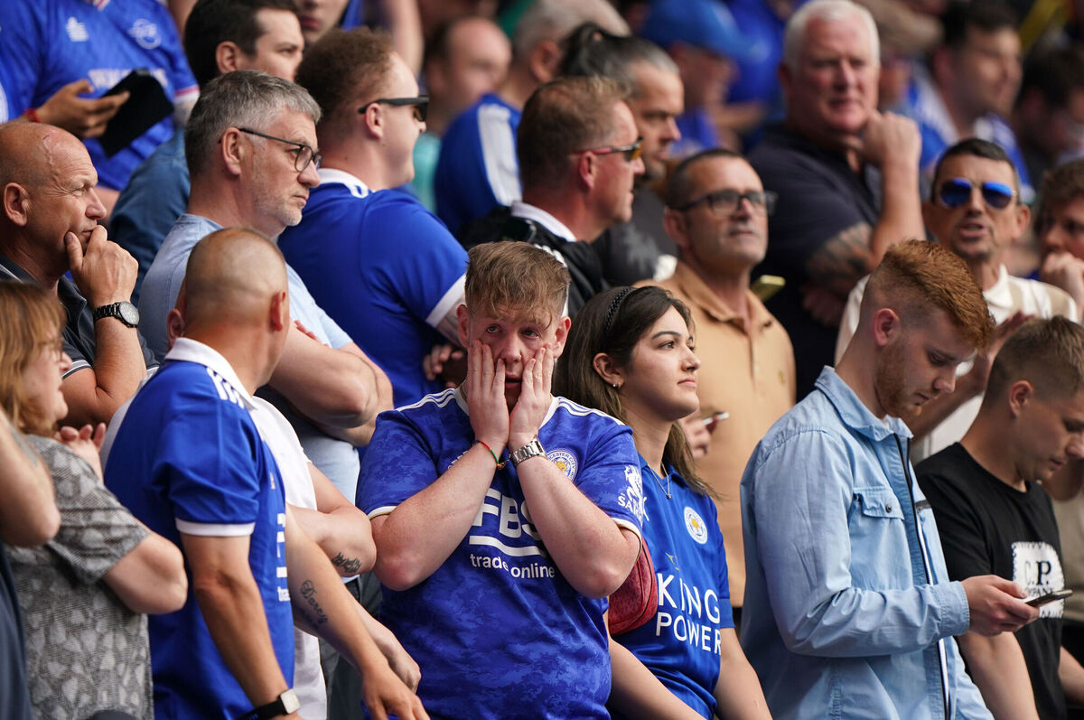 Leicester City fans look on anxiously during the Premier League relegation match at King Power Stadium, Leicester. Picture: Joe Giddens/PA Wire Leicester City fans look on anxiously during the Premier League relegation match at King Power Stadium, Leicester. Picture: Joe Giddens/PA Wire