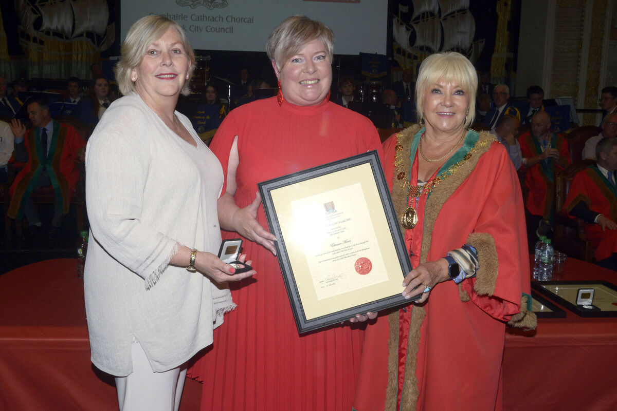 Pictured at the Lord Mayor's Community and Voluntary Awards at Cork City Hall was Elmarie Mawe with Ann Doherty CEO Cork city council and Lord mayor Deirdre Forde. Picture: Denis Boyle Pictured at the Lord Mayor's Community and Voluntary Awards at Cork City Hall was Elmarie Mawe with Ann Doherty CEO Cork city council and Lord mayor Deirdre Forde. Picture: Denis Boyle