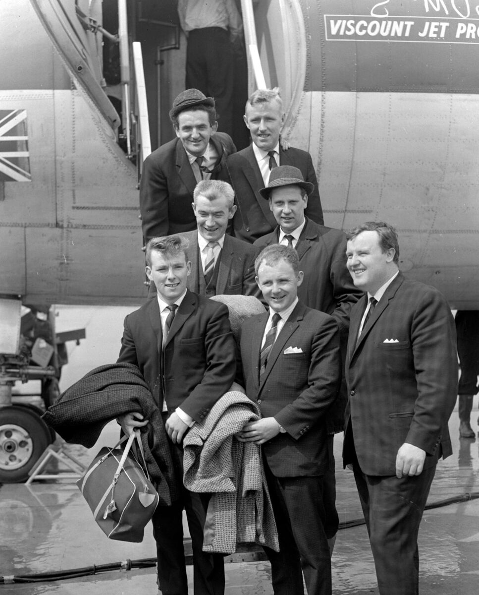 SHOW TIME: The Regal Showband at Cork Airport on June 1, 1963, a few days before they supported Jim Reeves at the Redbarn Ballroom in Youghal