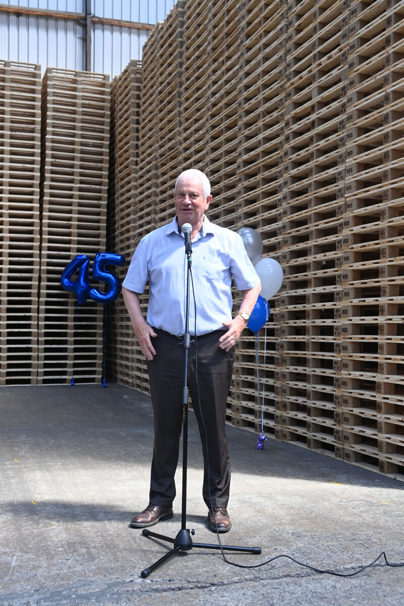  Company founder Johnny Lehane speaking to staff at the 45th anniversary celebration. Pic: Larry Cummins