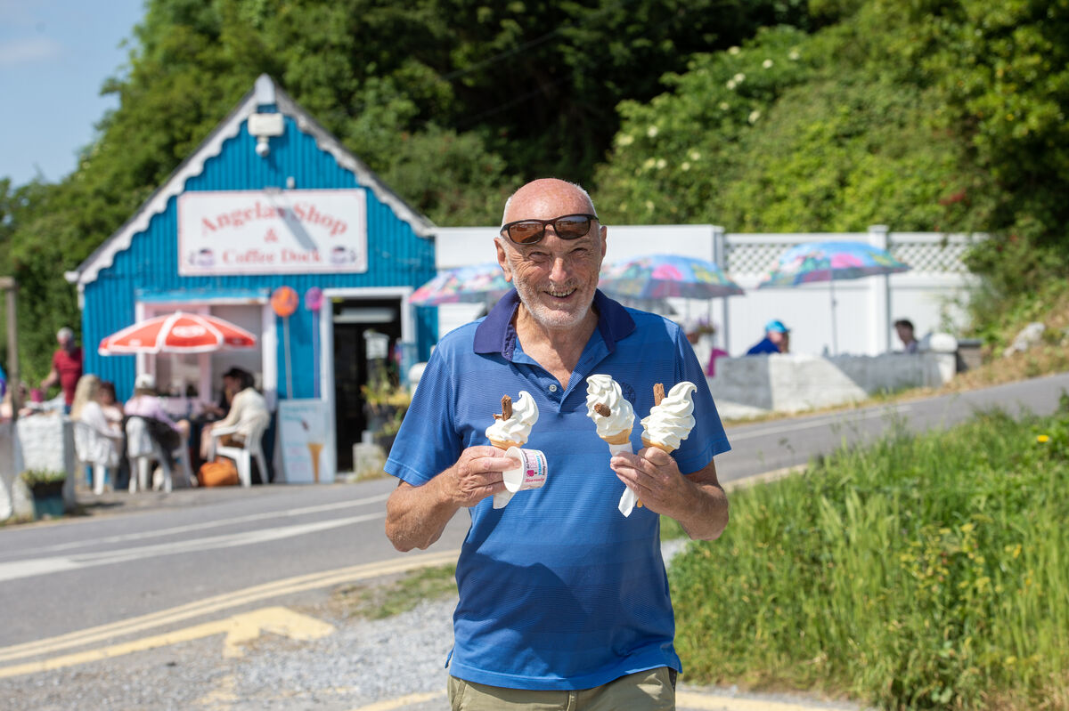 Tim O'Mahony with ice-creams from Angela's Shop to keep cool on the beach at Fountainstown, Cork. Picture: Dan Linehan Tim O'Mahony with ice-creams from Angela's Shop to keep cool on the beach at Fountainstown, Cork. Picture: Dan Linehan