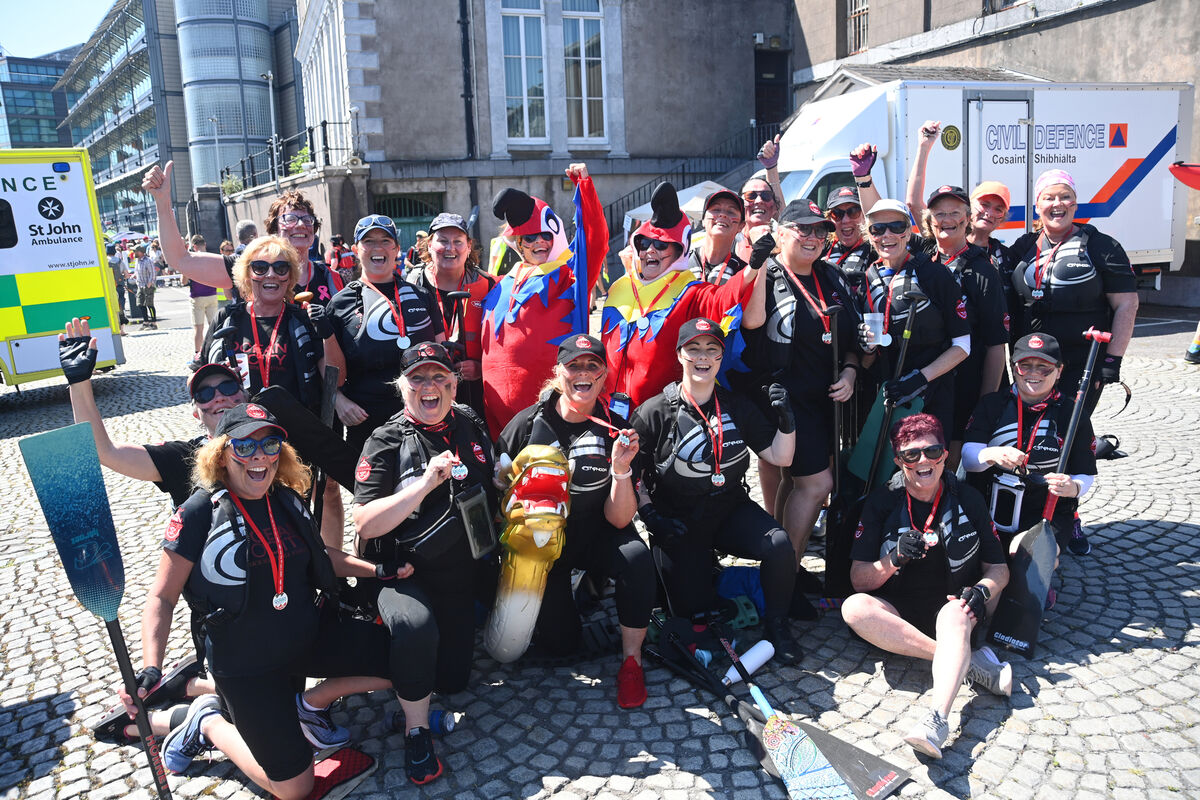 Cork Dragon rowers celebrate completing the Ocean-to-City Race on Saturday 3rd June 2023. Pic Larry Cummins Cork Dragon rowers celebrate completing the Ocean-to-City Race on Saturday 3rd June 2023. Pic Larry Cummins