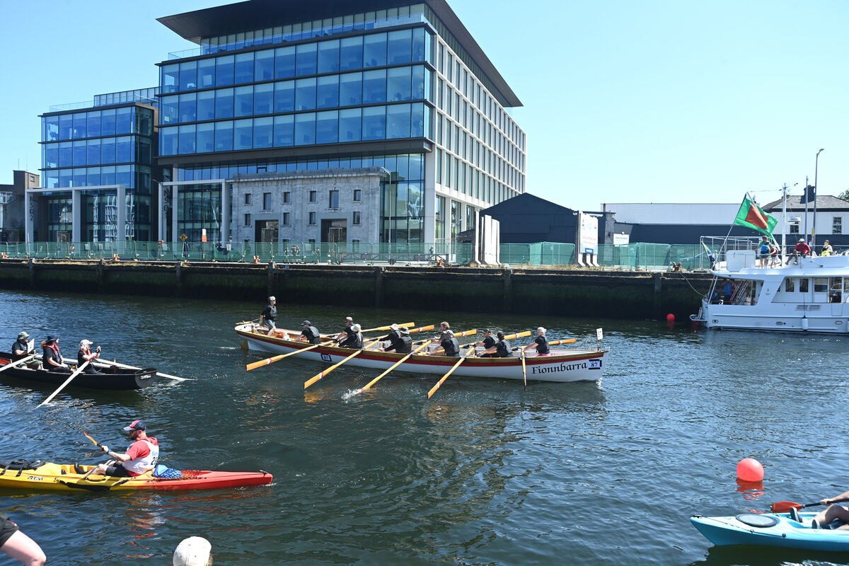 The Fionnbarra and crew approaches the finish line after completing the Ocean-to-City Race on Saturday 3rd June 2023. Pic Larry Cummins The Fionnbarra and crew approaches the finish line after completing the Ocean-to-City Race on Saturday 3rd June 2023. Pic Larry Cummins