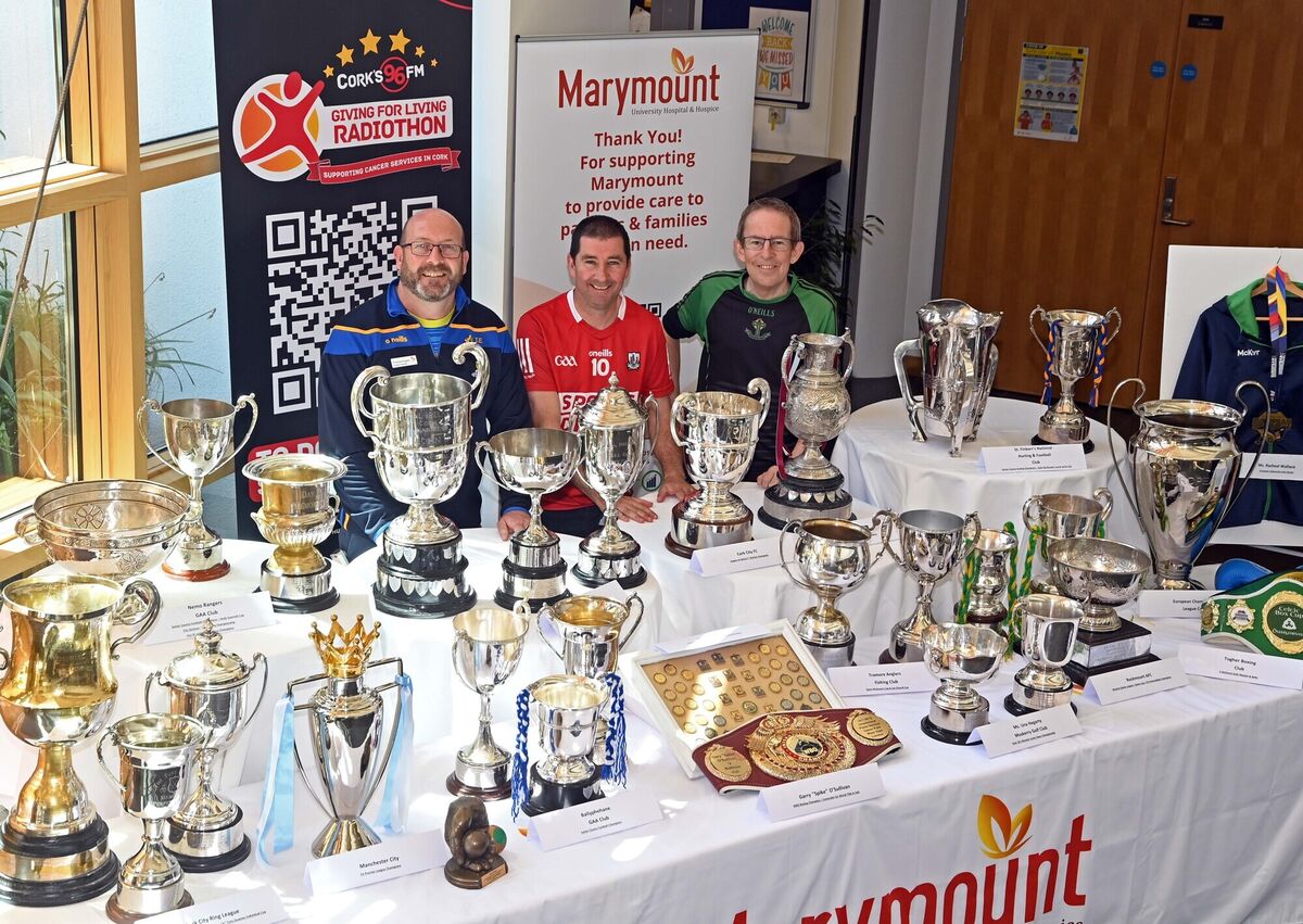 Tom English, Fergal O'Leary and Jamesie Dorgan with all the trophies on display. Picture: Denis Minihane.