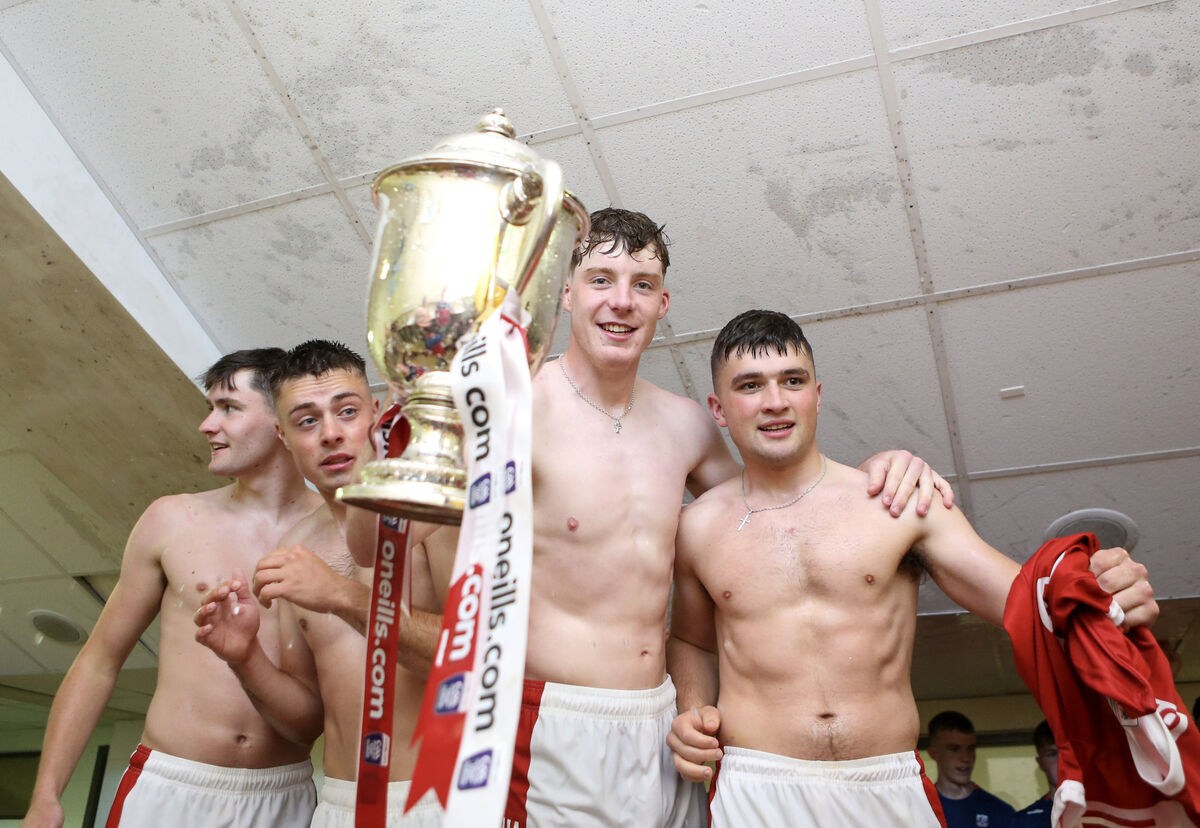Eoin Downey with the cup in the dressing room. Picture: INPHO/Ken Sutton Eoin Downey with the cup in the dressing room. Picture: INPHO/Ken Sutton