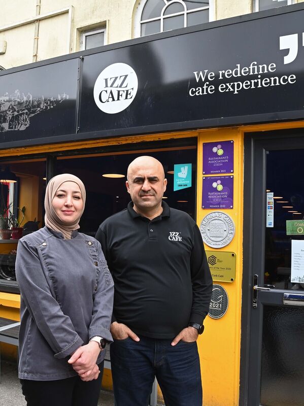 Izz Alkarajeh and Eman Alkarajeh, owners, in the Izz Café in Cork. Izz Alkarajeh and Eman Alkarajeh, owners, in the Izz Café in Cork.