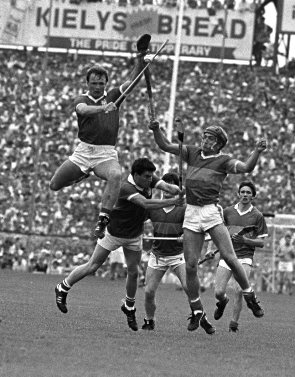 Teddy rises high against Tipp in 1987. Teddy rises high against Tipp in 1987.