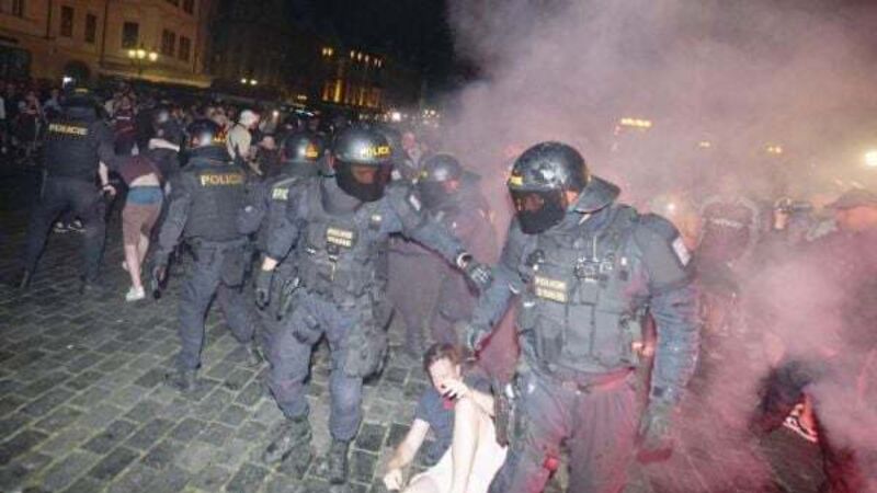 West Ham fans fight riot police in Prague after Europa Conference League win West Ham fans fight riot police in Prague after Europa Conference League win