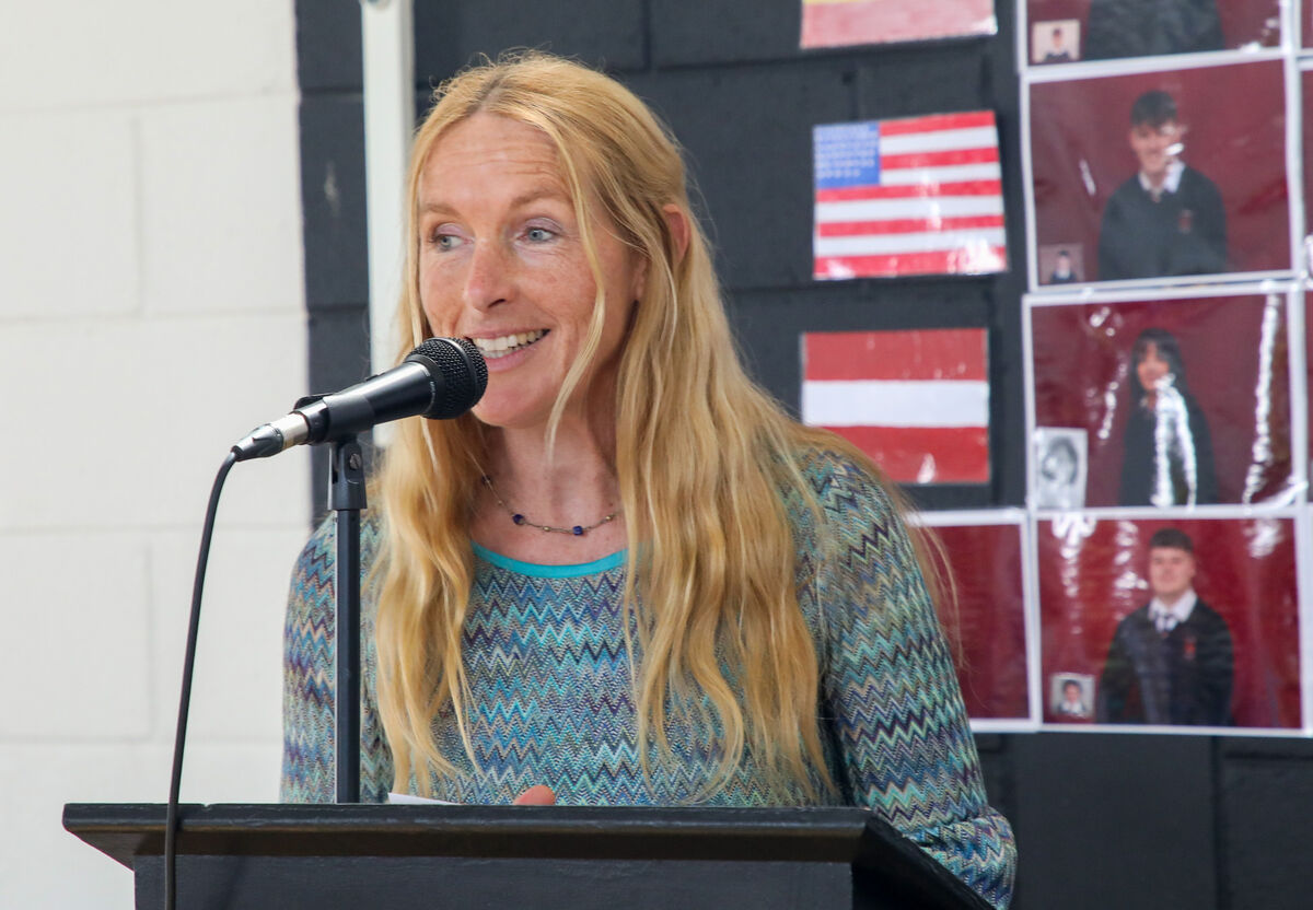 Marcia D'Alton gives the parents speech during the mass for the Leaving Cert graduation at St Peter's Community School in Passage West. Picture: David Creedon