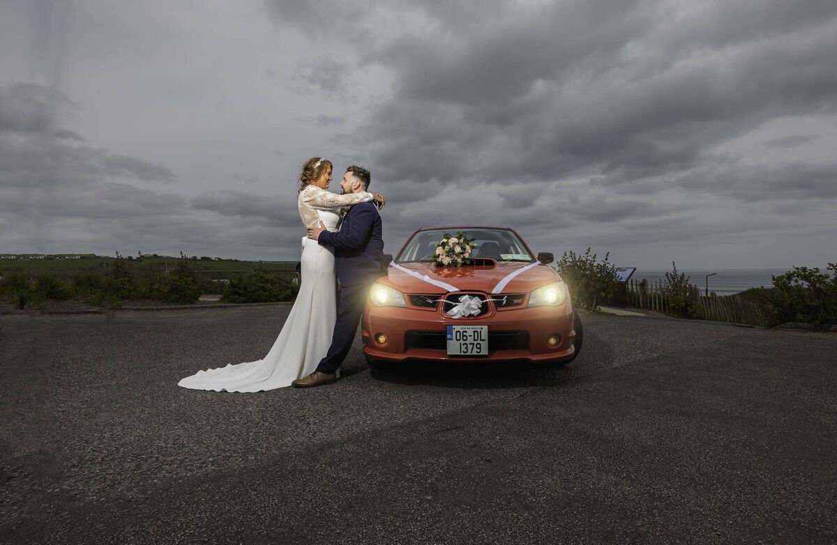 The couple's wedding car, a Subaru, which belonged to best friend Darragh.
