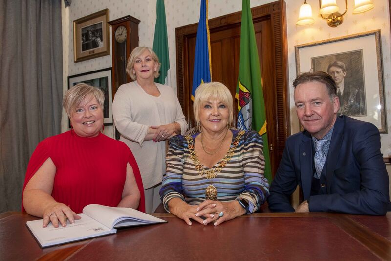 Elmarie Mawe and her husband Conor Tannon with the Lord Mayor of Cork, Cllr. Deirdre Forde and Ann Doherty, Chief Executive, Cork City Council, at the Lord Mayor's (Cllr. Deirdre Forde) Civic and Cultural Awards 2023 and The Lord Mayor's Community and Voluntary Awards 2023 which took place at Cork City Hall.