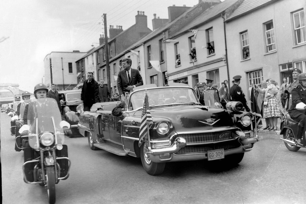 American President John F. Kennedy at Cork City Hall with Lord Mayor Sean Casey during his visit to the city.