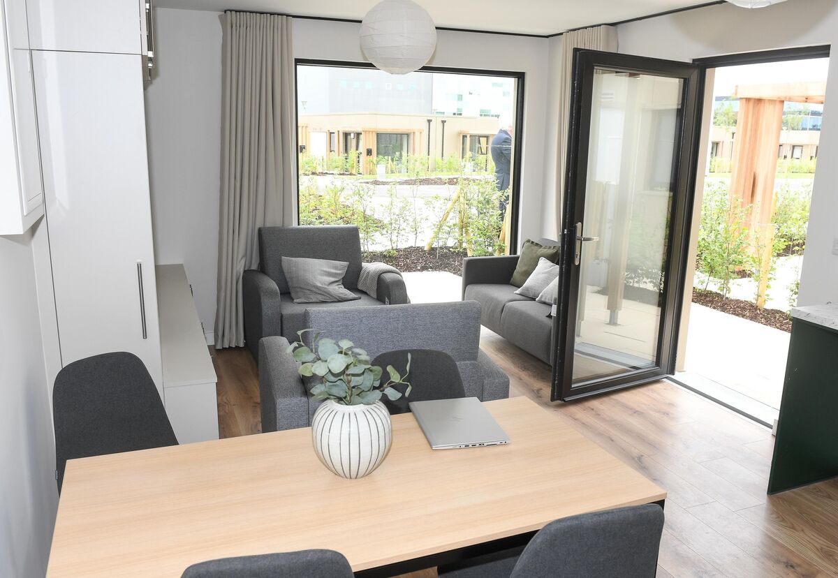 The living area in one of the Rapid Build Homes for housing Ukrainians at Mahon, Cork. Picture: David Keane. The living area in one of the Rapid Build Homes for housing Ukrainians at Mahon, Cork. Picture: David Keane.