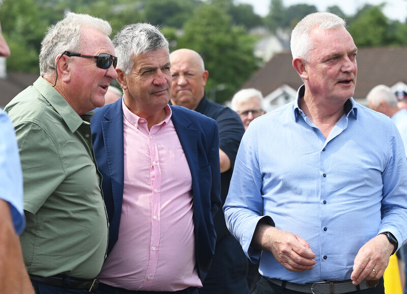 Johnny Crowley, Cork, Joe Hayes and Nicky English, both Tipperary,  paying their respects to former Cork double winning player Teddy McCarthy at Barry Bros. funeral home in Glanmire , Cork . Picture; Eddie O'Hare