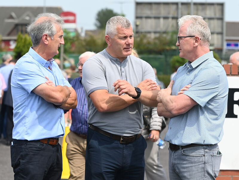 Kieran Kingston , Diarmuid O'Sullivan and Pat Hartnett paying their respects to former Cork double winning player Teddy McCarthy at Barry Bros. funeral home in Glanmire , Cork. Picture; Eddie O'Hare