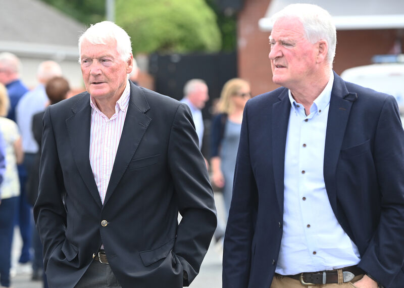  9th June 2023 Former Cork manager Billy Morgan and player Colman Corrigan paying their respects to former Cork double winning player Teddy McCarthy at Barry Bros. funeral home in Glanmire , Cork. Picture; Eddie O'Hare