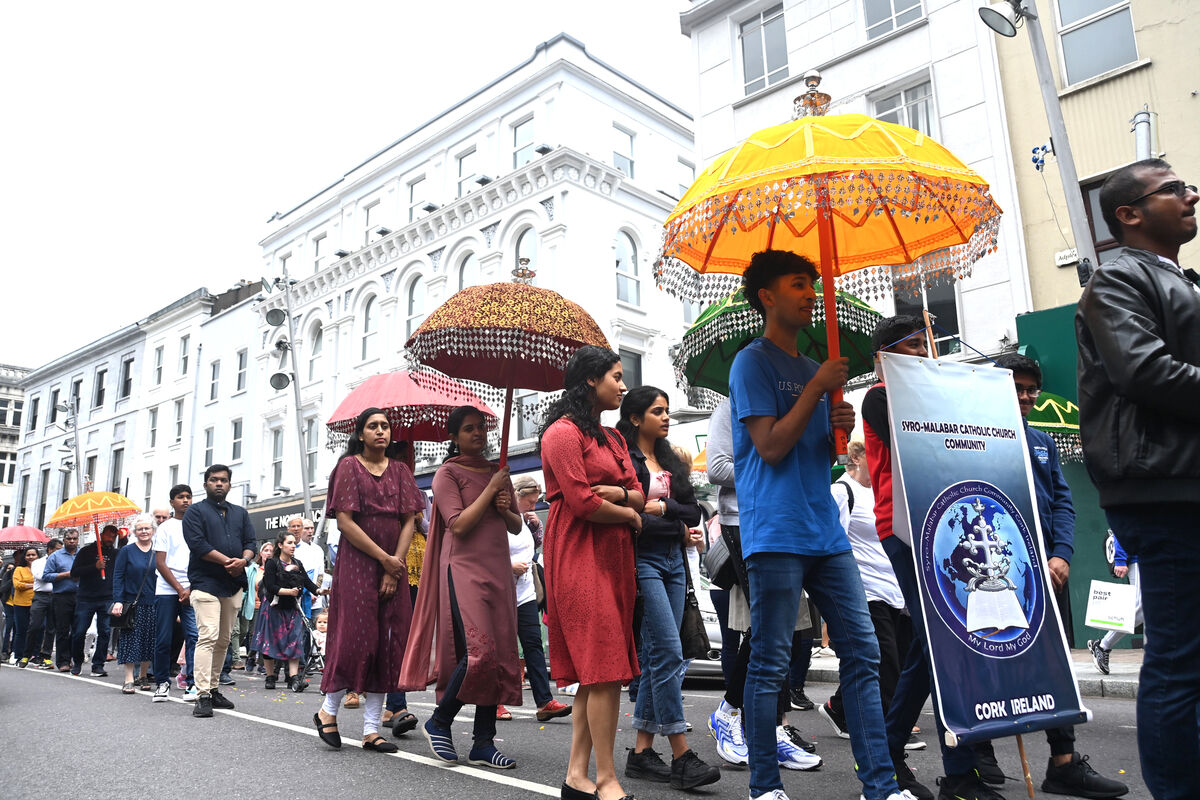 Members of the Syro-Malabar (India) Catholic Church Community taking part in the procession on St Patrick's Street, Cork. Pic Larry Cummins. Members of the Syro-Malabar (India) Catholic Church Community taking part in the procession on St Patrick's Street, Cork. Pic Larry Cummins.