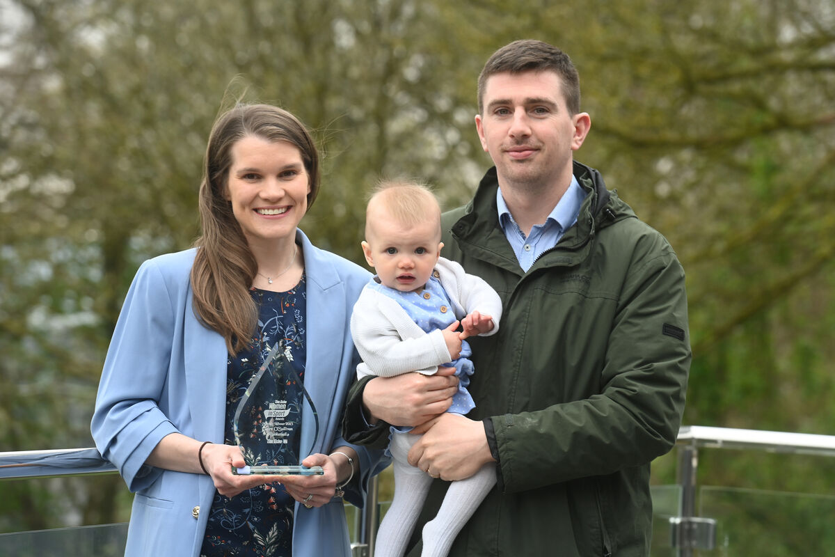  Echo Women In Sport Monthy Award winner Claire O'Sullivan with husband Ciaran and daughter Emma. Picture: Larry Cummins