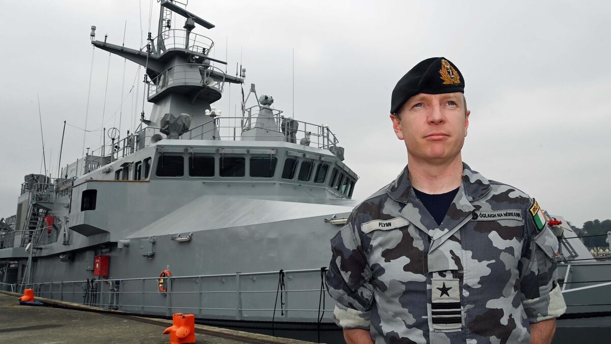 Lt. Cdr. Alan Flynn, officer commanding the L.É. William Butler Yeats, at the ship.