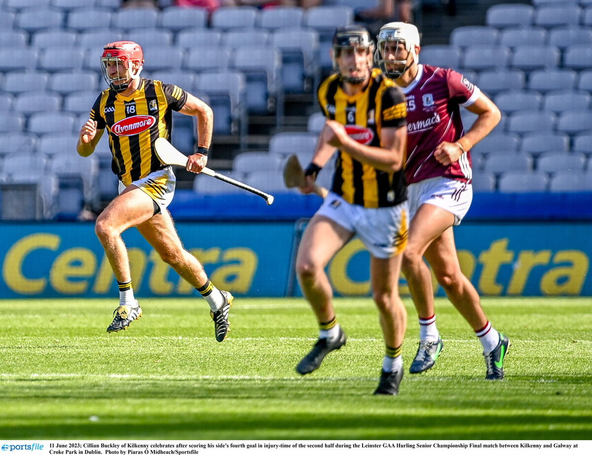 Cillian Buckley of Kilkenny celebrates after scoring his side's injury-time goal. Picture: Piaras Ó Mídheach/Sportsfile