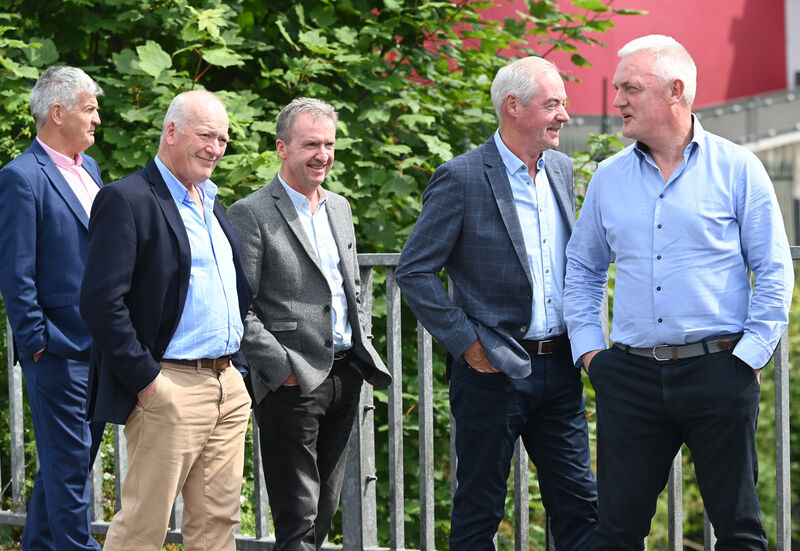 Tony O'Sullivan (centre) with former Tipperary players Joe Hayes, Bobby Ryan, Donie O'Connell and Nicky English paying their respects. Picture: Eddie O'Hare