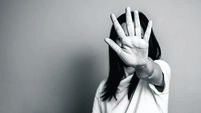 woman raised her hand for dissuade, campaign stop violence against women. Asian woman raised her hand for dissuade with copy spa