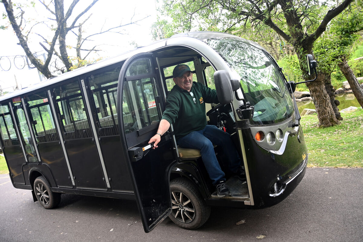 Willie Duffy, Head Ranger behind the wheel of the new fully-enclosed, battery powered tour bus, purchased in 2022. Picture; Larry Cummins Willie Duffy, Head Ranger behind the wheel of the new fully-enclosed, battery powered tour bus, purchased in 2022. Picture; Larry Cummins