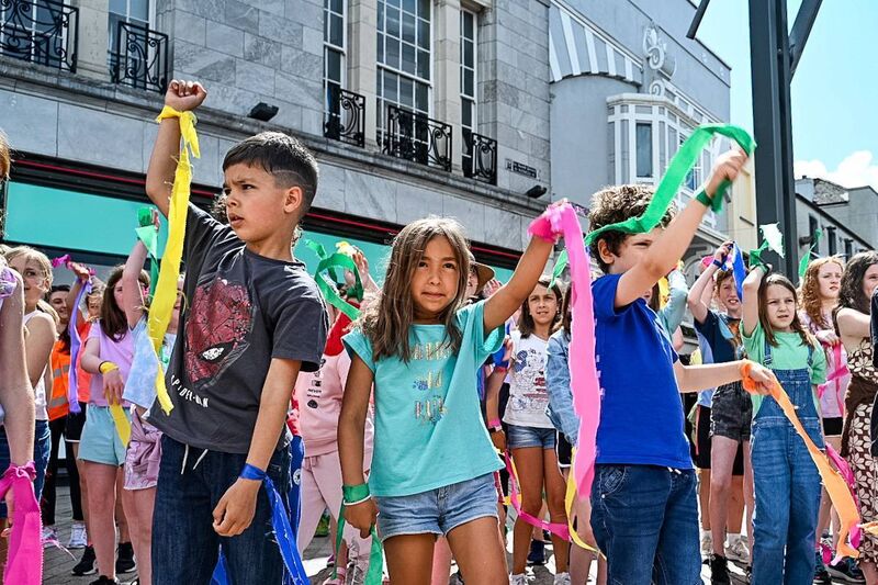 Pictured: Illia Katser, Laura Pinto Da Costa, Isaac Ramirez Garcia and fellow students of Educate Together NS. Picture Credit: Chani Anderson