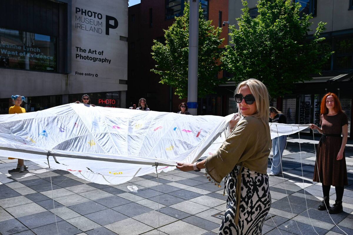 A group of 10 Ukrainian women collaborating on a project with the Irish-Russian artist Varvara Keidan Shavrova. The impressive art installation ‘In-flight: on landing’ is running as part of Refugee Week at the Photo Museum in Dublin’s Temple Bar. A group of 10 Ukrainian women collaborating on a project with the Irish-Russian artist Varvara Keidan Shavrova. The impressive art installation ‘In-flight: on landing’ is running as part of Refugee Week at the Photo Museum in Dublin’s Temple Bar.