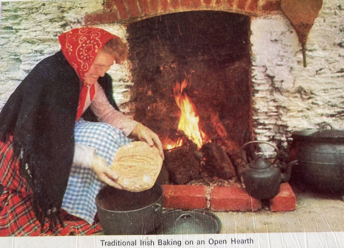 Sheila demonstrates traditional Irish baking in an open hearth - Delia recalls being told to buy a very brown loaf of bread for this photo so it would be clearly shown Sheila demonstrates traditional Irish baking in an open hearth - Delia recalls being told to buy a very brown loaf of bread for this photo so it would be clearly shown